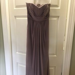 Long Strapless Chiffon Dress and Pleated Bodice